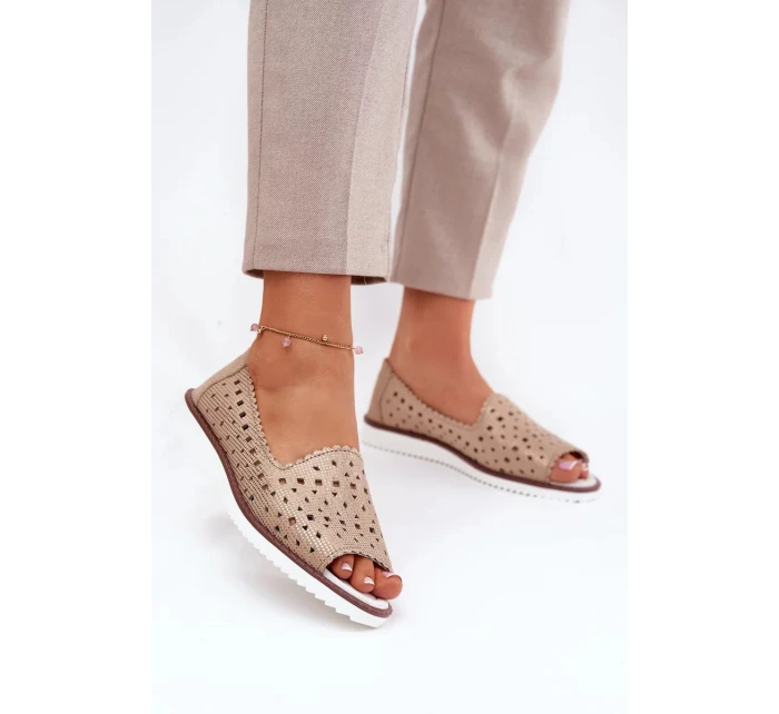 Dámske kožené perforované baleríny s otvorenou špičkou S.Barski - zlaté