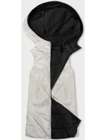 Čierno-ecru dlhá dámska obojstranná vesta (V771)