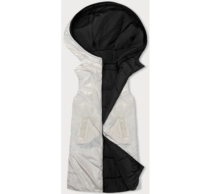 Čierno-ecru dlhá dámska obojstranná vesta (V771)