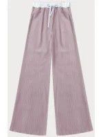 Dámske pruhované nohavice so širokými nohavicami, púdrovo ružová (18629)