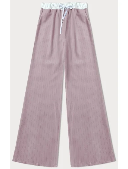 Dámske pruhované nohavice so širokými nohavicami, púdrovo ružová (18629)
