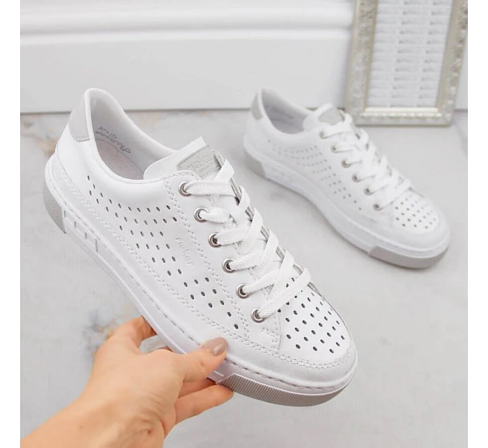 Rieker W RKR642 biele kožené ažurové topánky