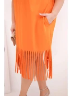 Dámské bavlněné šaty s výstřihem do V a s třásněmi na spodním model 22036069 oranžová - K-Fashion