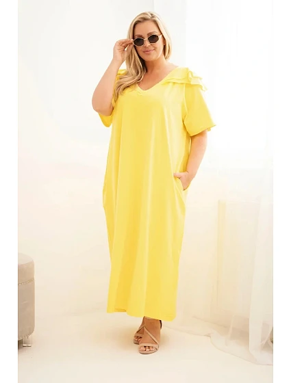 Dámské bavlněné šaty Plus Size s volánem na ramenou žluté