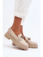 Dámské kožené mokasíny s ozdobou model 21652964 béžové - Laura Messi