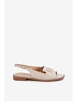 Kožené dámské sandály na nízkém podpatku model 22133613 béžové - S.Barski