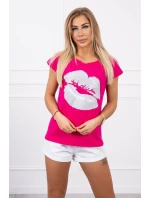 Blúzka s potlačou pier fuchsiová