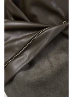 Kožené kalhoty vázané vpředu khaki barvy