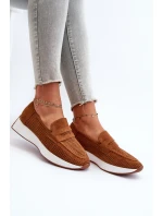 Mokasyny Damskie Na Platformie Eko Zamszowe Camel Inesqua