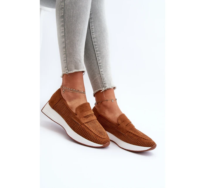 Mokasyny Damskie Na Platformie Eko Zamszowe Camel Inesqua