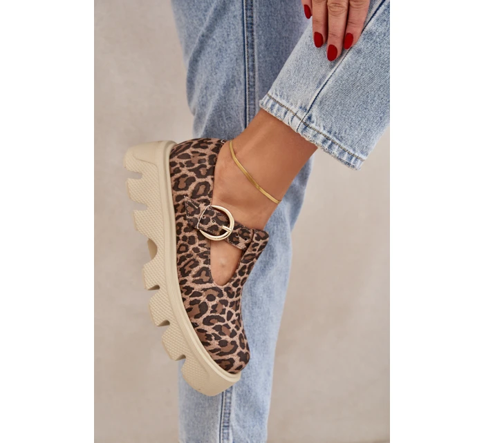 Zamszowe Półbuty Z Klamrą W Panterkę Zazoo 20183 Brązowe