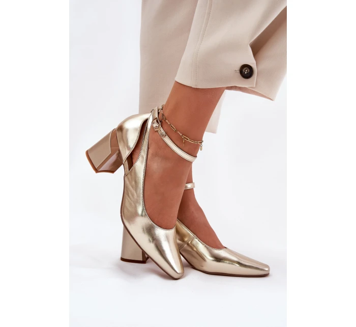 Kožené Lodičky Na Podpatku model 21694769 Zlaté - Maciejka