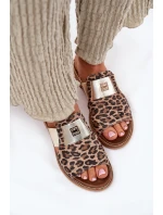 Eleganckie Klapki Ze Skóry Naturalnej Na Płaskim Obcasie Zazoo 40423 Panterka