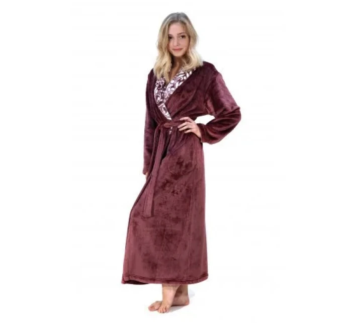 Dámsky župan FLORA so šálovým golierom 2556 4853 bordový s bielou - Vestis