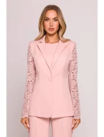 Dámské sako s krajkovými rukávy model 21857561 Pudr růžová - Moe