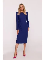 Dámské tužkové šaty s ozdobnými rameny model 21915155 modré - STYLOVE
