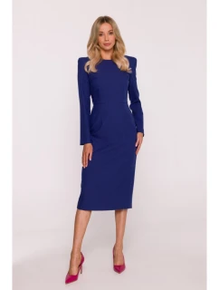 Dámske ceruzkové šaty s ozdobnými ramenami S412 modré - Stylove