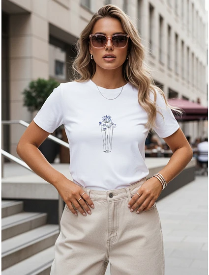 Dámske tričko s jemnou potlačou, biele, FashionStreet NX8006RY