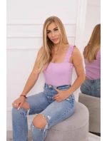 Halenka bez ramínek s volánky ve fialové barvě Halenka bez ramínek s volánky ve fialové barvě