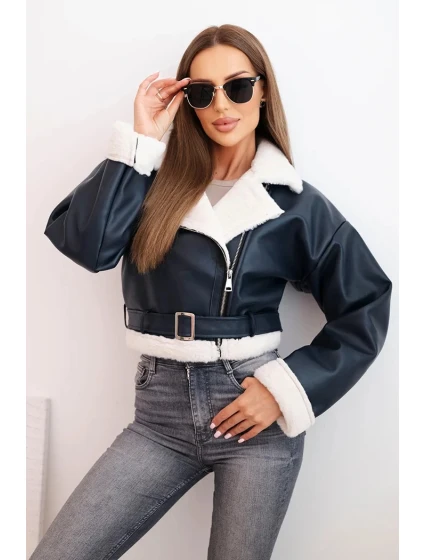 Dámsky pilot z ekokože s podšívkou a opaskom modrý