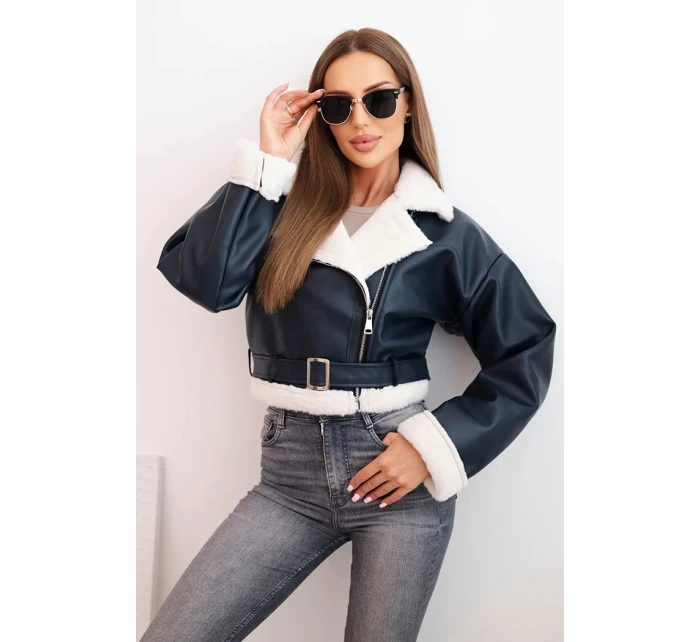 Dámsky pilot z ekokože s podšívkou a opaskom modrý