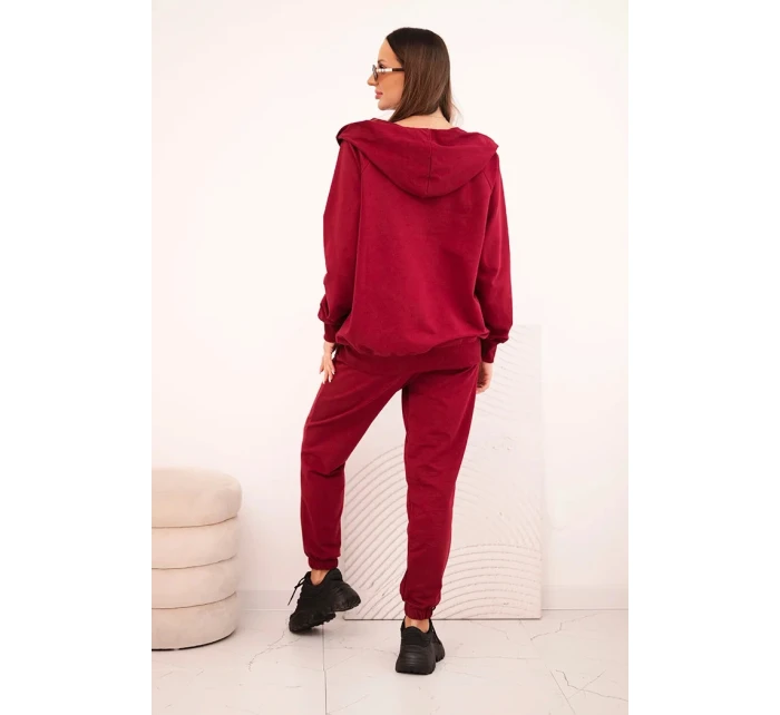 Dámska bavlnená súprava s kapucňou a zipsom bordová Dámska bavlnená súprava s kapucňou a zipsom bordová
