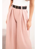 Dámske nohavice so širokými nohavicami a opaskom tmavo púdrovo ružovej farby
