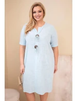 Dámske bavlnené šaty nadmernej veľkosti s kravatovým výstrihom Modrá