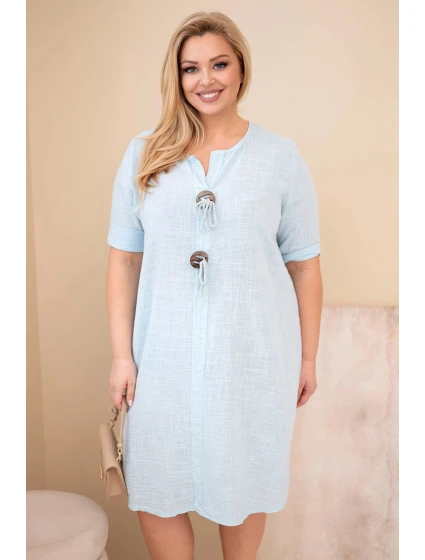 Dámske bavlnené šaty nadmernej veľkosti s kravatovým výstrihom Modrá