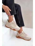 Skórzane Sneakersy Damskie Big Star OO274A315 Hi-Poly System Beżowe Skórzane Sneakersy Damskie Big Star OO274A315 Hi-Poly System Beżowe