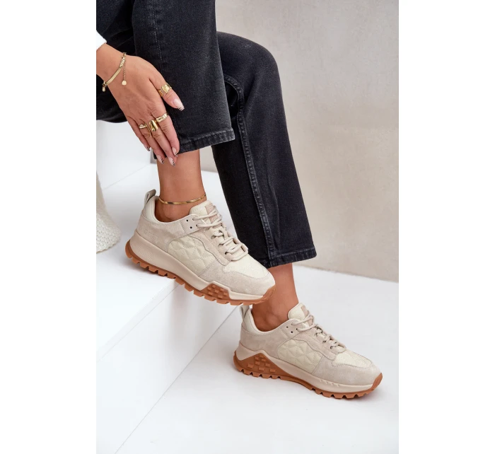 Skórzane Sneakersy Damskie Big Star OO274A315 Hi-Poly System Beżowe Skórzane Sneakersy Damskie Big Star OO274A315 Hi-Poly System Beżowe