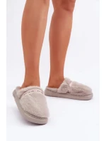 Futrzane Kapcie Z Ozdobnym Paskiem Szare Savalithea Futrzane Kapcie Z Ozdobnym Paskiem Szare Savalithea