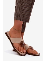 Dámské ploché žabky s ozdobou eko semiš béžové model 22125621 - Boto