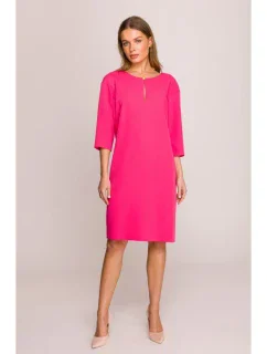 Šaty uvolněného střihu s výstřihem s  růžové model 20966121 - STYLOVE