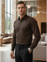 Pánská elegantní hladká tmavě hnědá košile SLIM FIT Dstreet model 21995754 - FashionStreet