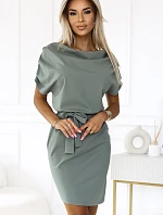 240-4 ROXI šaty s asymetrickou sukňou a opaskom - farba OLIVE