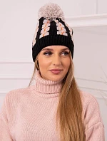 Dámska čiapka s brmbolcom Rozalia K323 béžová+čierna