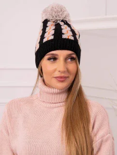 Dámska čiapka s brmbolcom Rozalia K323 béžová+čierna