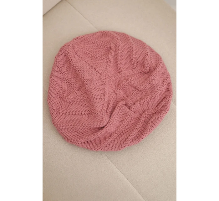 Dámska zimná vlnená čiapka s ozdobným vzorom K378 tmavoružová