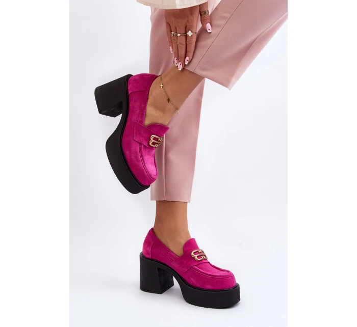 Zazoo 20170 Półbuty Zamszowe Damskie Na Słupku Fuksja