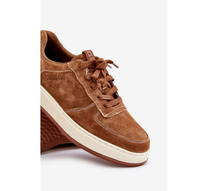 Męskie Sneakersy Na Platformie Zamszowe Big Star OO174014 Brązowe