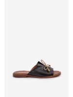 Kožené ploché elegantné papuče s motýlikom Lewski 3572 Black