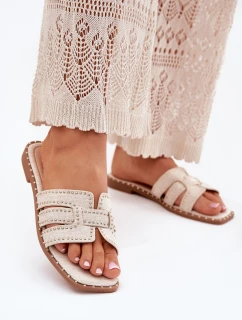 Zdobione Klapki Na Płaskim Obcasie Beżowe Anniles