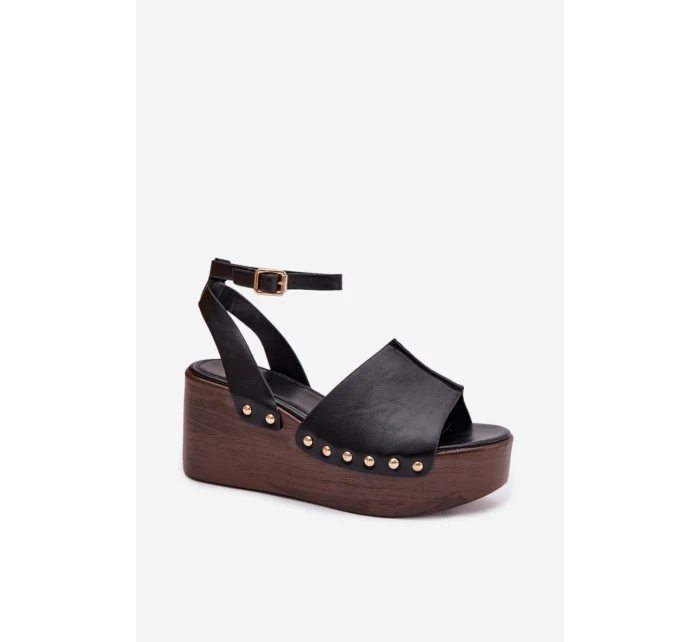 Dámské sandály na platformě se zlatými přezkami Černé Galorina