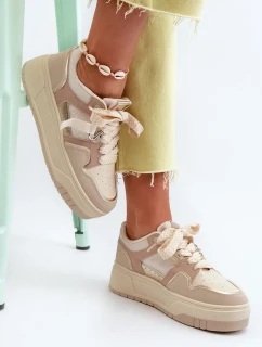 Dámske tenisky na platforme z ekokože, béžová farba