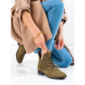 Dizajnové dámske členkové topánky zelené na plochom podpätku