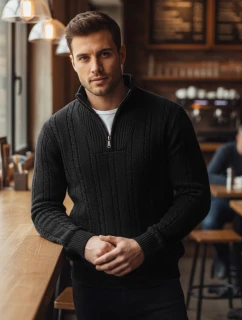 Pánský svetr s límečkem černý Dstreet model 21994047 - FashionStreet