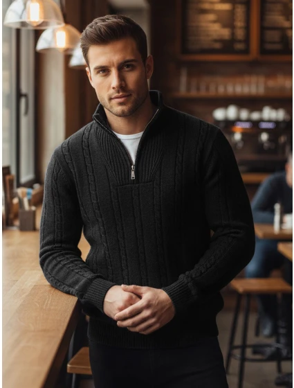 Pánský svetr s límečkem černý Dstreet model 21994047 - FashionStreet