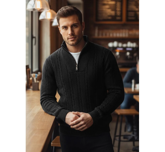 Pánský svetr s límečkem černý Dstreet model 21994047 - FashionStreet