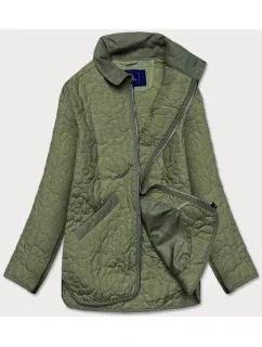 Tenká zelená dámska bunda s ozdobným prešívaním (JIN226)